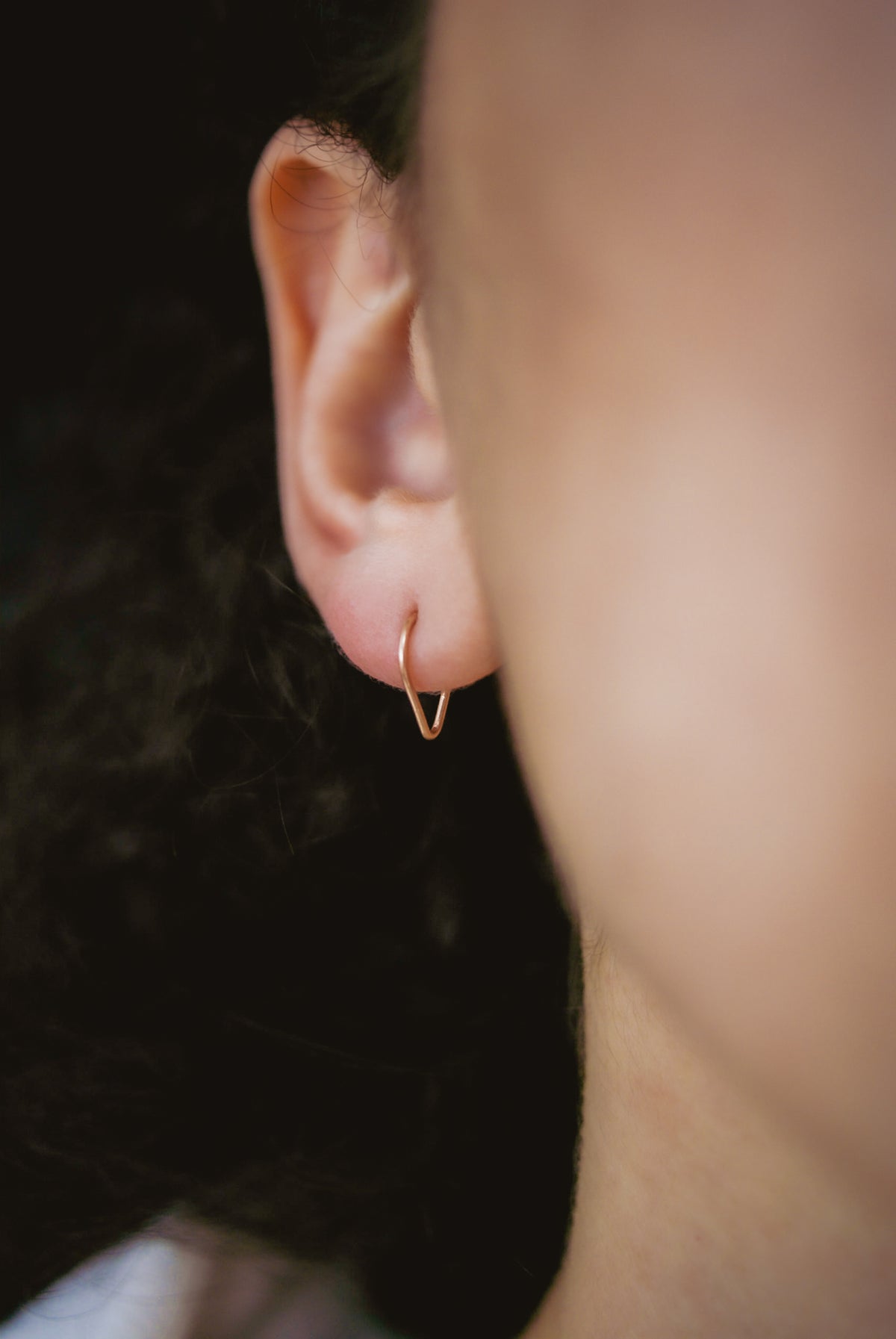 Triangle Huggie Hoop Earring, Solid Gold, Rose Gold or White Gold