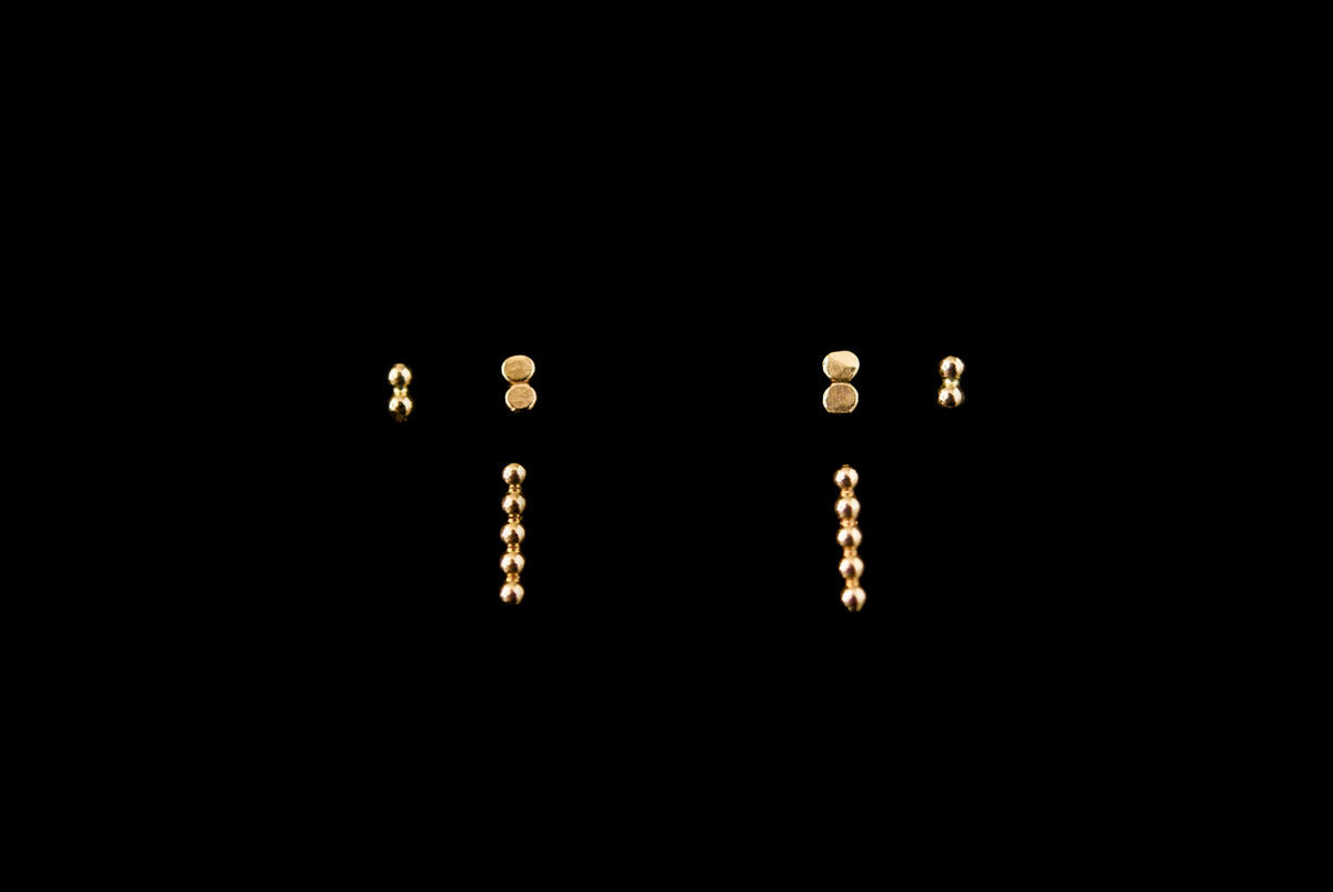 Mini Bead Bar Stud Earrings in Solid Gold