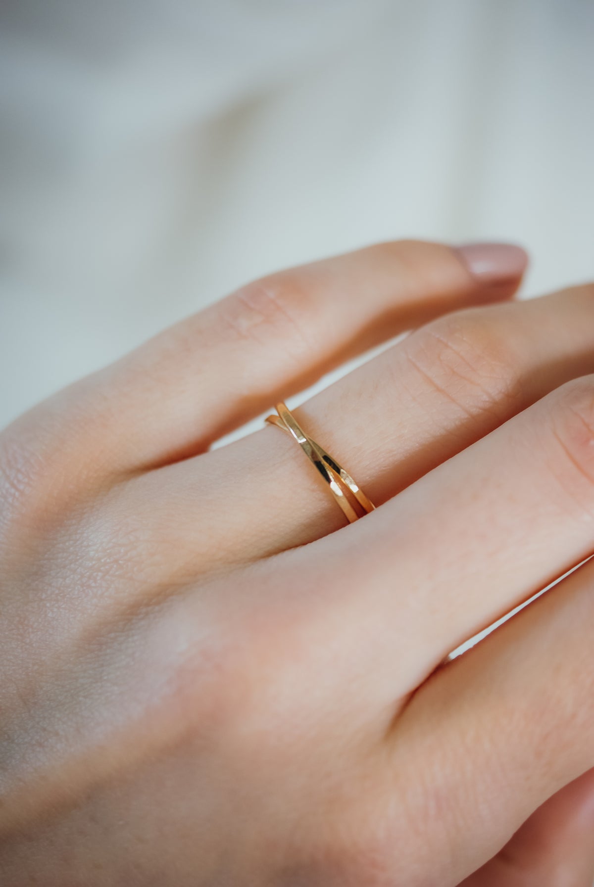 Thin Interlocking Set of 2 Rings, Solid 14K Gold