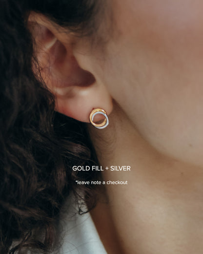 Interlocking Stud Earrings, Gold Fill, Rose Gold Fill or Sterling Silver