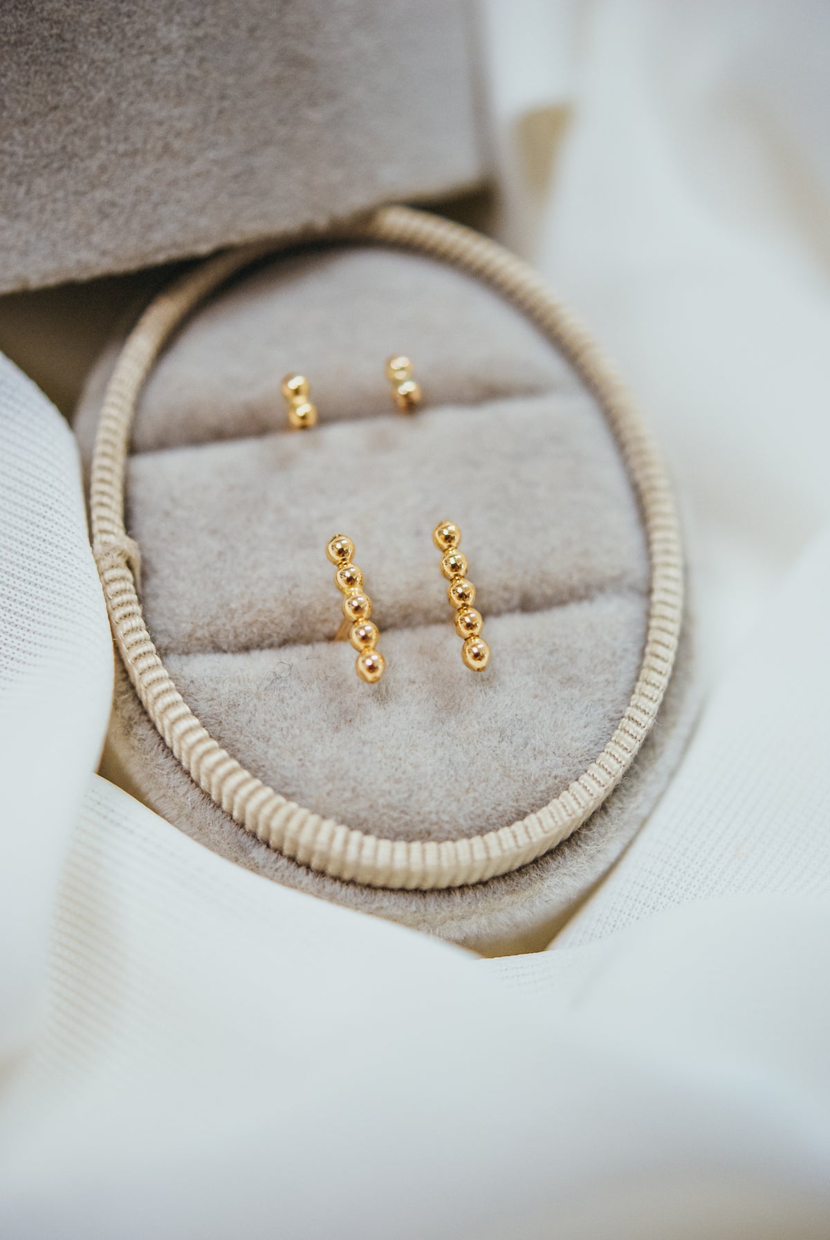 Mini Bead Bar Stud Earrings in Solid Gold