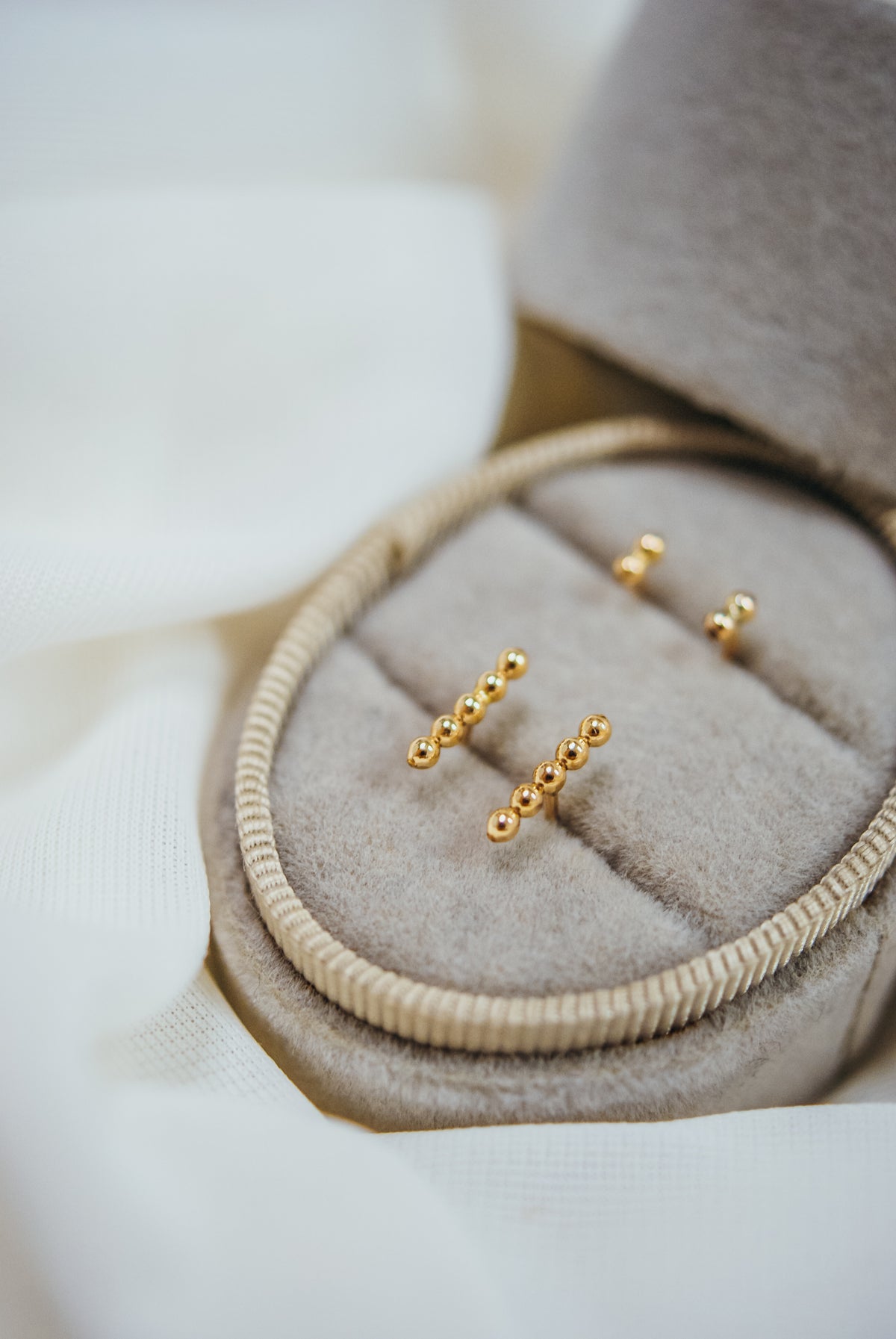 Mini Bead Bar Stud Earrings in Solid Gold