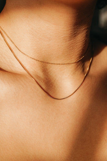 Choker Layering Necklace Set of 2 Chains, 14K Gold Fill