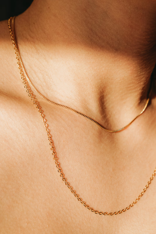 Mid-Length Textured Necklace Set of 2 Chains in Gold Fill, Rose Gold Fill, or Sterling Silver