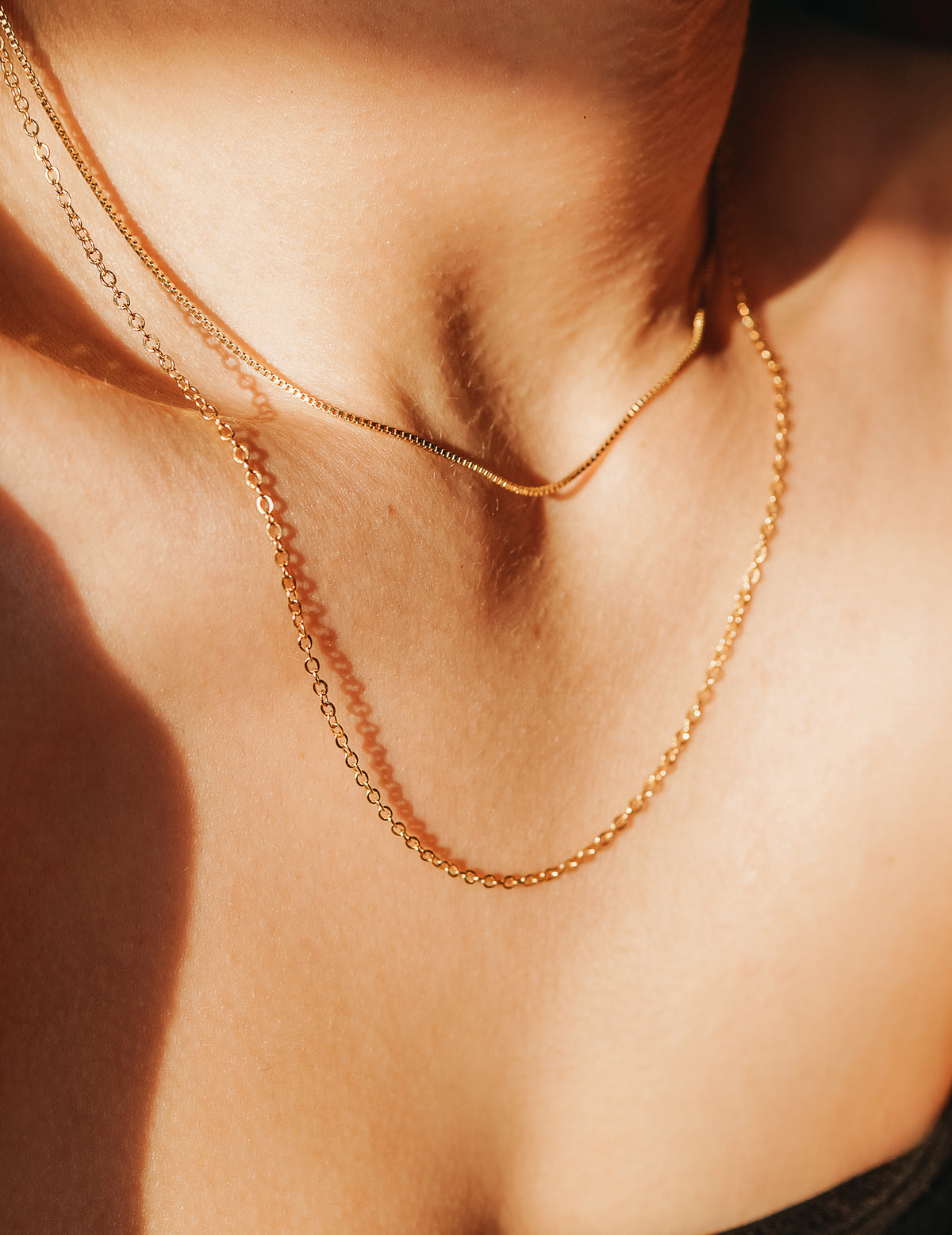 Mid-Length Textured Necklace Set of 2 Chains in Gold Fill, Rose Gold Fill, or Sterling Silver