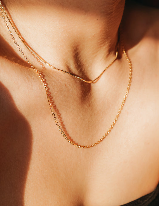 Mid-Length Textured Necklace Set of 2 Chains in Gold Fill, Rose Gold Fill, or Sterling Silver