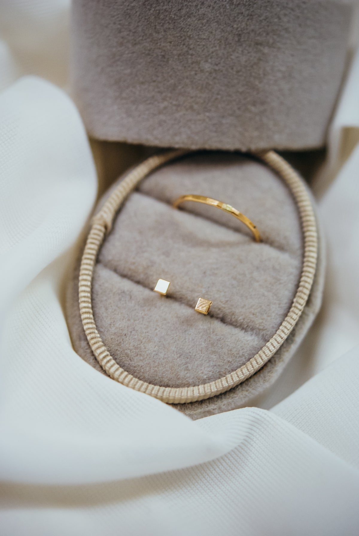Square Mirror Stud Earrings in Solid Gold