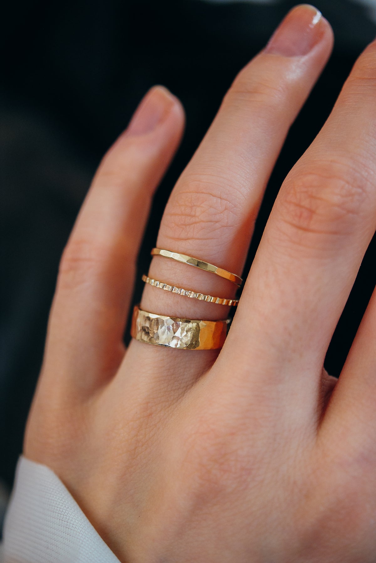 Half Lined Ring, Solid 14K Gold