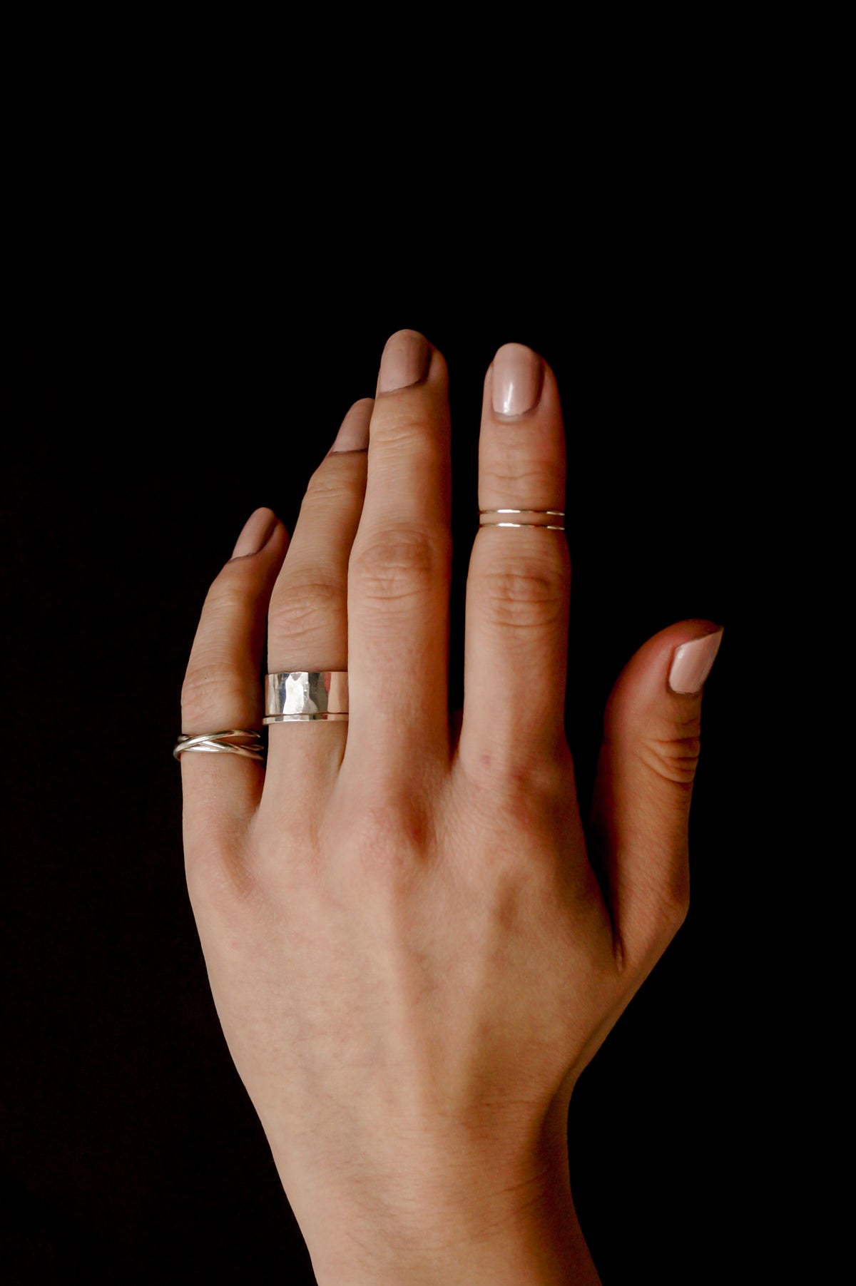 Thin Interlocking Set of 3 Rings, Sterling Silver